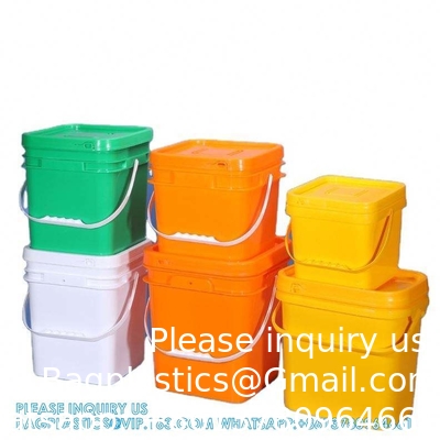 5 To 25 Liter Square Plastic Buckets Rectangular Buckets With Lid And Handle Custom Color Printing Logo