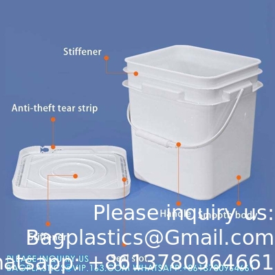 5 To 25 Liter Square Plastic Buckets Rectangular Buckets With Lid And Handle Custom Color Printing Logo