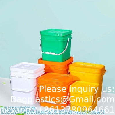 5 To 25 Liter Square Plastic Buckets Rectangular Buckets With Lid And Handle Custom Color Printing Logo