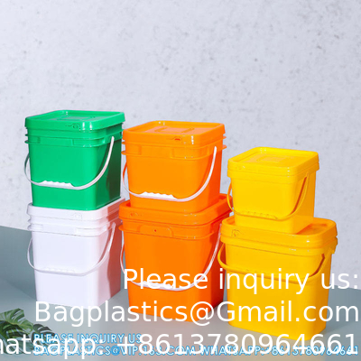 5 To 25 Liter Square Plastic Buckets Rectangular Buckets With Lid And Handle Custom Color Printing Logo