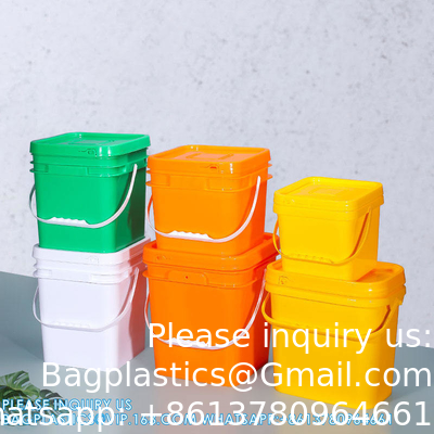 5 To 25 Liter Square Plastic Buckets Rectangular Buckets With Lid And Handle Custom Color Printing Logo