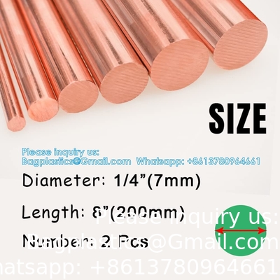 Solid Copper Rod Bare Pure Copper Round Rod Copper Bar Dia 8mm Brass Metal Rod 1/4&quot;(7mm) Dia 7.87&quot; Length CU