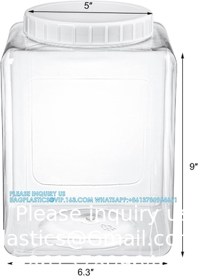 Plastic Jars, Plastic Gallon Containers With Lids, Large Square Plastic Food Storage Jar For Kitchen, Dry Food, Snack