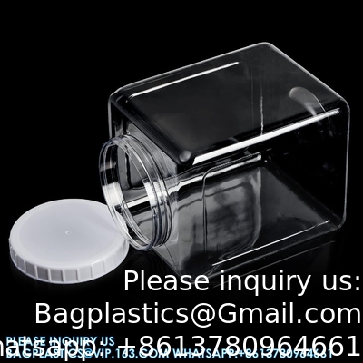 Plastic Jars, Plastic Gallon Containers With Lids, Large Square Plastic Food Storage Jar For Kitchen, Dry Food, Snack