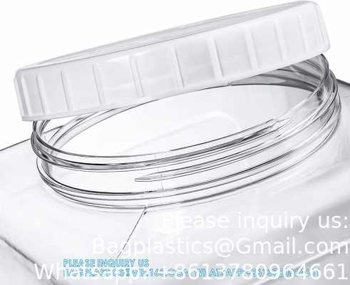 Plastic Jars, Plastic Gallon Containers With Lids, Large Square Plastic Food Storage Jar For Kitchen, Dry Food, Snack