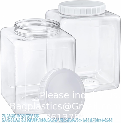 Plastic Jars, Plastic Gallon Containers With Lids, Large Square Plastic Food Storage Jar For Kitchen, Dry Food, Snack