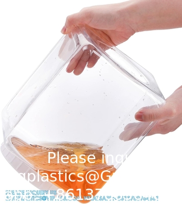 Plastic Jars, Plastic Gallon Containers With Lids, Large Square Plastic Food Storage Jar For Kitchen, Dry Food, Snack