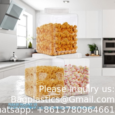 Plastic Jars, Plastic Gallon Containers With Lids, Large Square Plastic Food Storage Jar For Kitchen, Dry Food, Snack