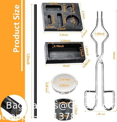 Graphite Torch Melting Casting Kit, Including 2 Graphite Crucible Stir Stick, Graphite Casting Mould 5-In-1 Graphite