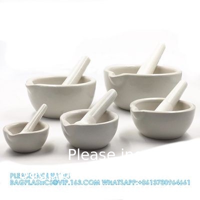 Porcelain Mortar &amp; Pestle Set, 9oz (275ml) - Unglazed Grinding Surface - Excellent For Kitchen Or Laboratory