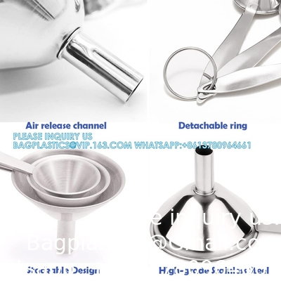 Funnels For Filling Bottles, 3 Pcs Stainless Steel Kitchen Funnel Set With Long Handle, Food Grade Mini Metal Funnel