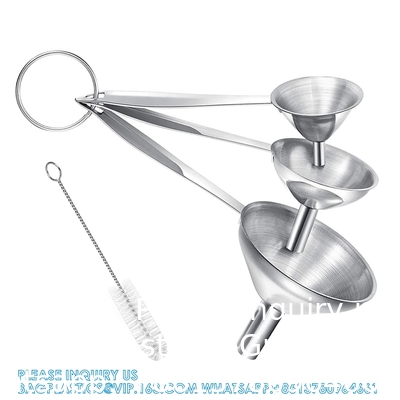 Funnels For Filling Bottles, 3 Pcs Stainless Steel Kitchen Funnel Set With Long Handle, Food Grade Mini Metal Funnel