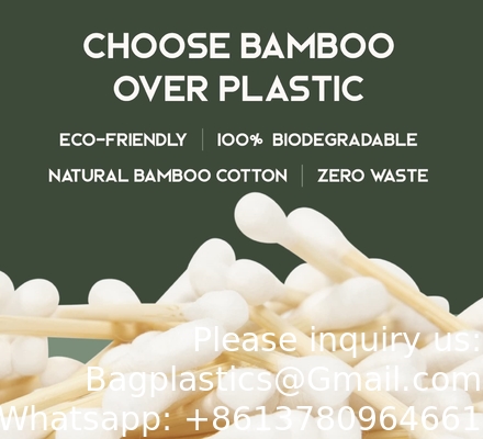 Organic Cotton Swabs 600 Pack - Biodegradable Vegan Bamboo Cotton Buds With Plant-Based Packaging, Wooden Ear Swabs