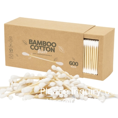 Organic Cotton Swabs 600 Pack - Biodegradable Vegan Bamboo Cotton Buds With Plant-Based Packaging, Wooden Ear Swabs