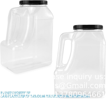 Gallon Jar With Handle And Airtight Lid - Square Empty Storage Containers And Jugs - 1.25 Gallon Wide Mouth Bottles