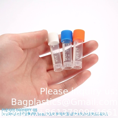 2ml Plastic Small Vials With Screw Caps Sample Tubes Cryotubes,PP Material, Free From DNase, RNase, Human DNA