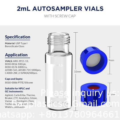 2mL Autosampler Vials With Writing Area And Graduations, 9-425 HPLC, Screw Cap, White PTFE &amp; Red Silicone Septa