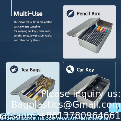 Silver Metal Tin Box Lids - Large Containers, Holder For Keeping Car Keys, Cookie, Pencil Case, 8.2 X 4.7 X 2.4 Inch