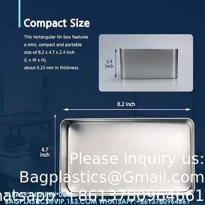 Silver Metal Tin Box Lids - Large Containers, Holder For Keeping Car Keys, Cookie, Pencil Case, 8.2 X 4.7 X 2.4 Inch
