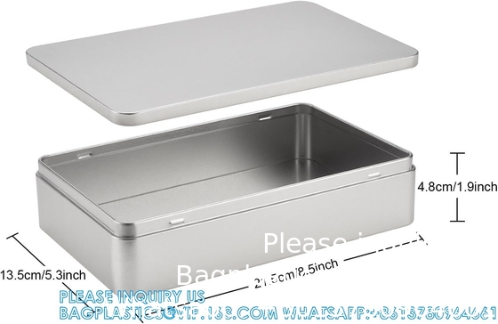 8.5 By 5.3 By 1.9 Inch Silver Rectangular Empty Tin Box Containers, Gift, Jewelery And Storage Tin Kit, Home Organizer
