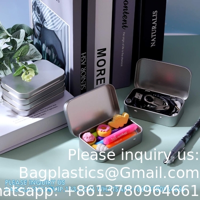 Metal Rectangular Empty Hinged Tins - Pack Of 40 Silver Mini Portable Box Small Storage Kit &amp; Home Organizer With Lids