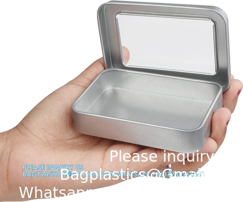 Metal Tin Box Metal Tins With Lids Clear Top Tins Box Empty Storage Tins Case Rectangle Containers Can with Large