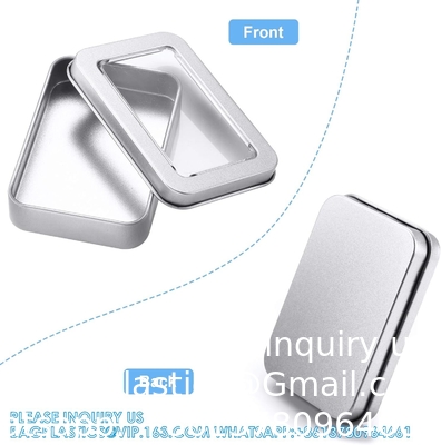Metal Tin Box Metal Tins With Lids Clear Top Tins Box Empty Storage Tins Case Rectangle Containers Can with Large