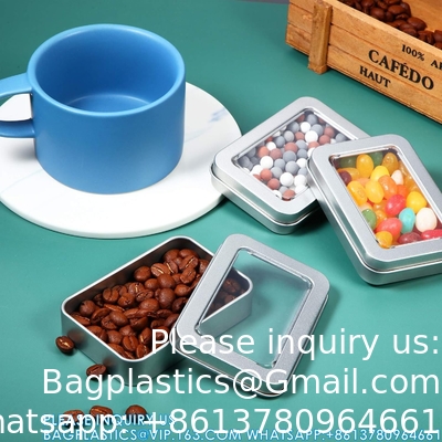 Metal Tin Box Metal Tins With Lids Clear Top Tins Box Empty Storage Tins Case Rectangle Containers Can with Large