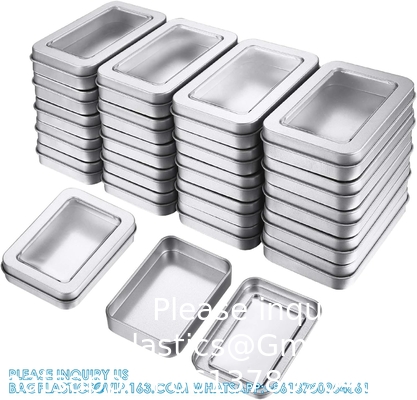 Metal Tin Box Metal Tins With Lids Clear Top Tins Box Empty Storage Tins Case Rectangle Containers Can with Large
