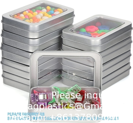 Metal Tin Box Metal Tins With Lids Clear Top Tins Box Empty Storage Tins Case Rectangle Containers Can with Large