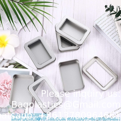 Metal Tin Box Metal Tins With Lids Clear Top Tins Box Empty Storage Tins Case Rectangle Containers Can with Large
