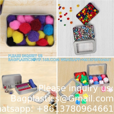 Metal Tin Box Metal Tins With Lids Clear Top Tins Box Empty Storage Tins Case Rectangle Containers Can with Large