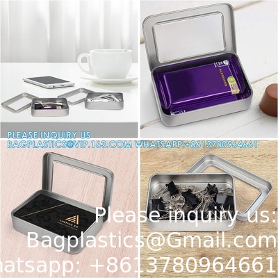 Metal Tin Box Metal Tins With Lids Clear Top Tins Box Empty Storage Tins Case Rectangle Containers Can with Large