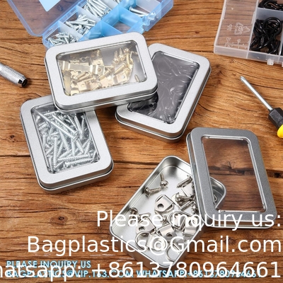Metal Tin Box Metal Tins With Lids Clear Top Tins Box Empty Storage Tins Case Rectangle Containers Can with Large