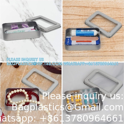 Metal Tin Box Metal Tins With Lids Clear Top Tins Box Empty Storage Tins Case Rectangle Containers Can with Large