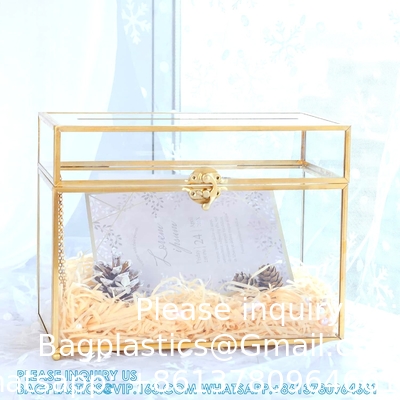 Glass Wedding Card Box With Slot, Clear Card Box Gold Brass Gift Card Storage Box Perfect For Wedding Receptions