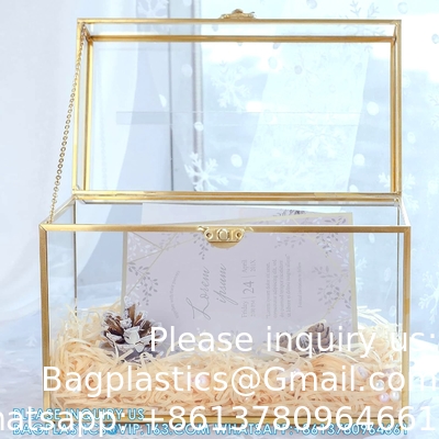 Glass Wedding Card Box With Slot, Clear Card Box Gold Brass Gift Card Storage Box Perfect For Wedding Receptions