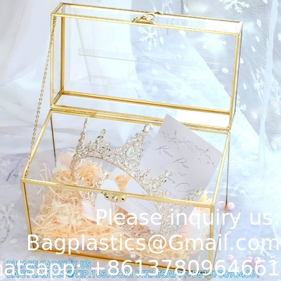 Glass Wedding Card Box With Slot, Clear Card Box Gold Brass Gift Card Storage Box Perfect For Wedding Receptions