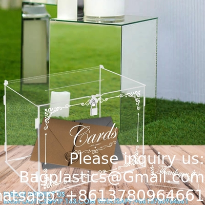 Acrylic Wedding Card Box Money Post Gift Box Holder, Clear Card Box Large Letter Envelope Boxes With Lock And Slot