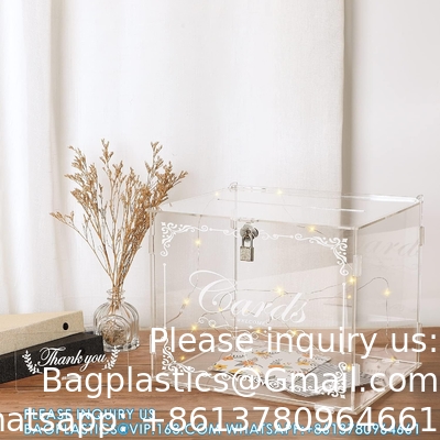 Acrylic Wedding Card Box Money Post Gift Box Holder, Clear Card Box Large Letter Envelope Boxes With Lock And Slot