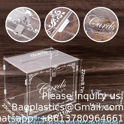 Acrylic Wedding Card Box Money Post Gift Box Holder, Clear Card Box Large Letter Envelope Boxes With Lock And Slot