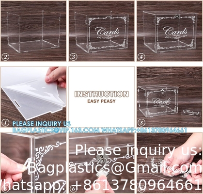 Acrylic Wedding Card Box Money Post Gift Box Holder, Clear Card Box Large Letter Envelope Boxes With Lock And Slot