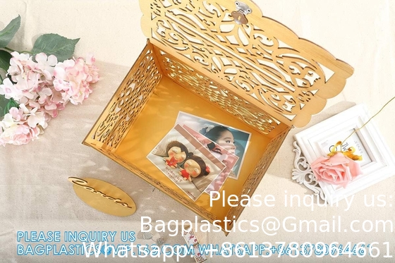 Wedding Money Box Holder With Sign, Large Rustic Wood Wooden DIY Envelop Gift Card Shadow Boxes With Lock Slot