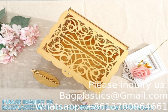 Wedding Money Box Holder With Sign, Large Rustic Wood Wooden DIY Envelop Gift Card Shadow Boxes With Lock Slot