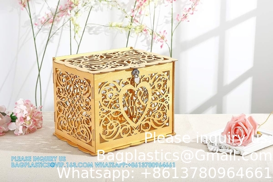 Wedding Money Box Holder With Sign, Large Rustic Wood Wooden DIY Envelop Gift Card Shadow Boxes With Lock Slot