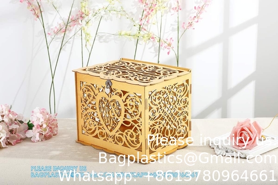 Wedding Money Box Holder With Sign, Large Rustic Wood Wooden DIY Envelop Gift Card Shadow Boxes With Lock Slot