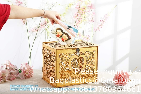 Wedding Money Box Holder With Sign, Large Rustic Wood Wooden DIY Envelop Gift Card Shadow Boxes With Lock Slot