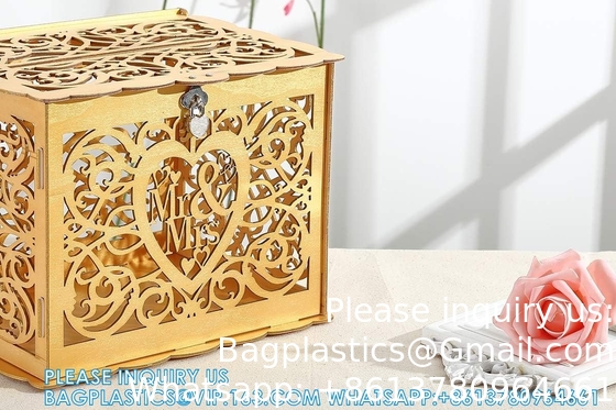 Wedding Money Box Holder With Sign, Large Rustic Wood Wooden DIY Envelop Gift Card Shadow Boxes With Lock Slot