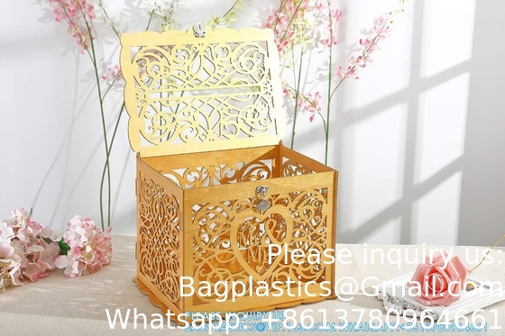 Wedding Money Box Holder With Sign, Large Rustic Wood Wooden DIY Envelop Gift Card Shadow Boxes With Lock Slot