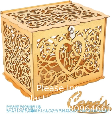 Wedding Money Box Holder With Sign, Large Rustic Wood Wooden DIY Envelop Gift Card Shadow Boxes With Lock Slot